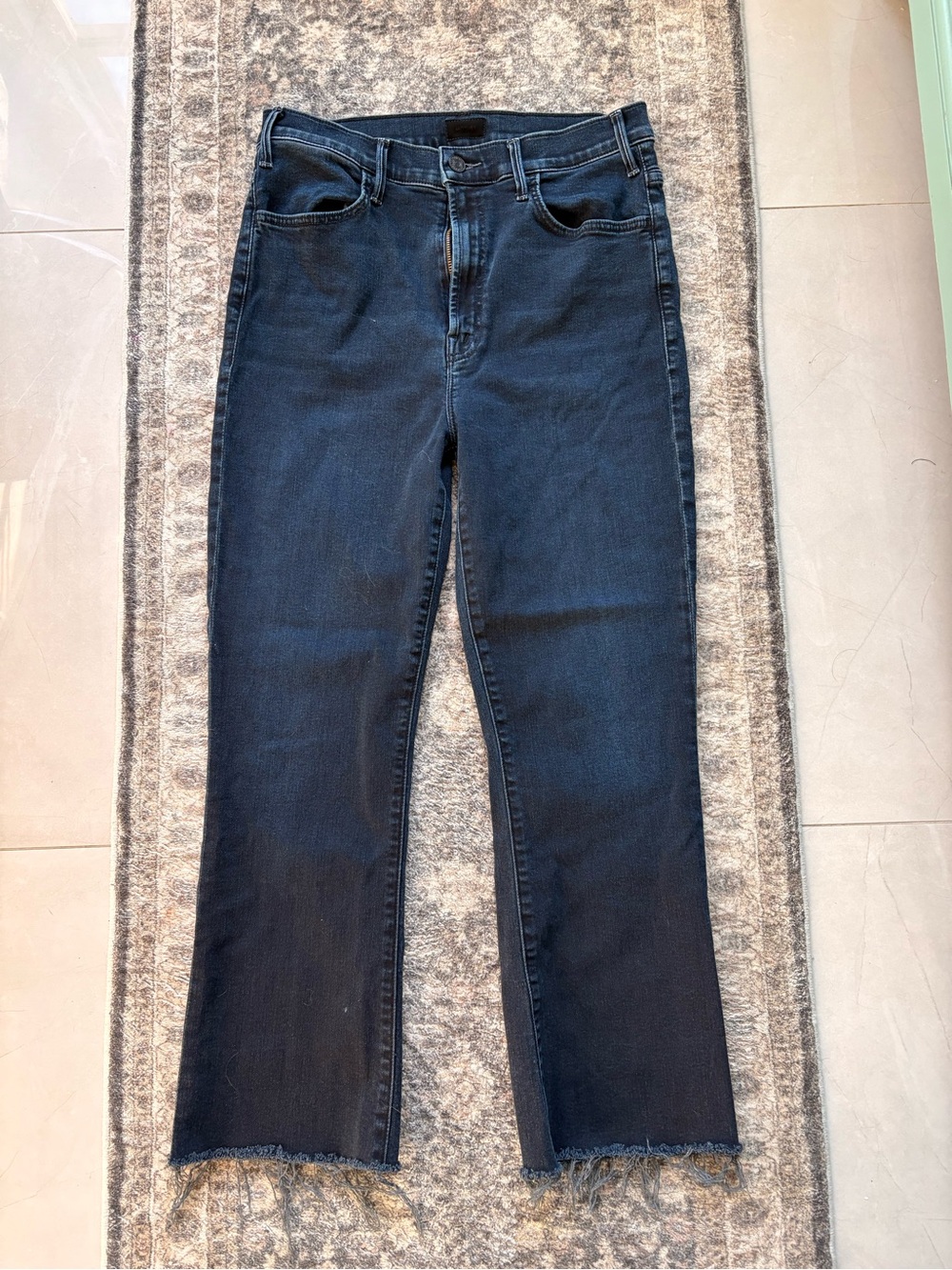 MOTHER hustler fray ankel Dark Indigo High-Rise Straight Jeans